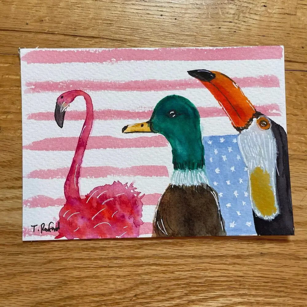 Hand painted watercolor original painting birds